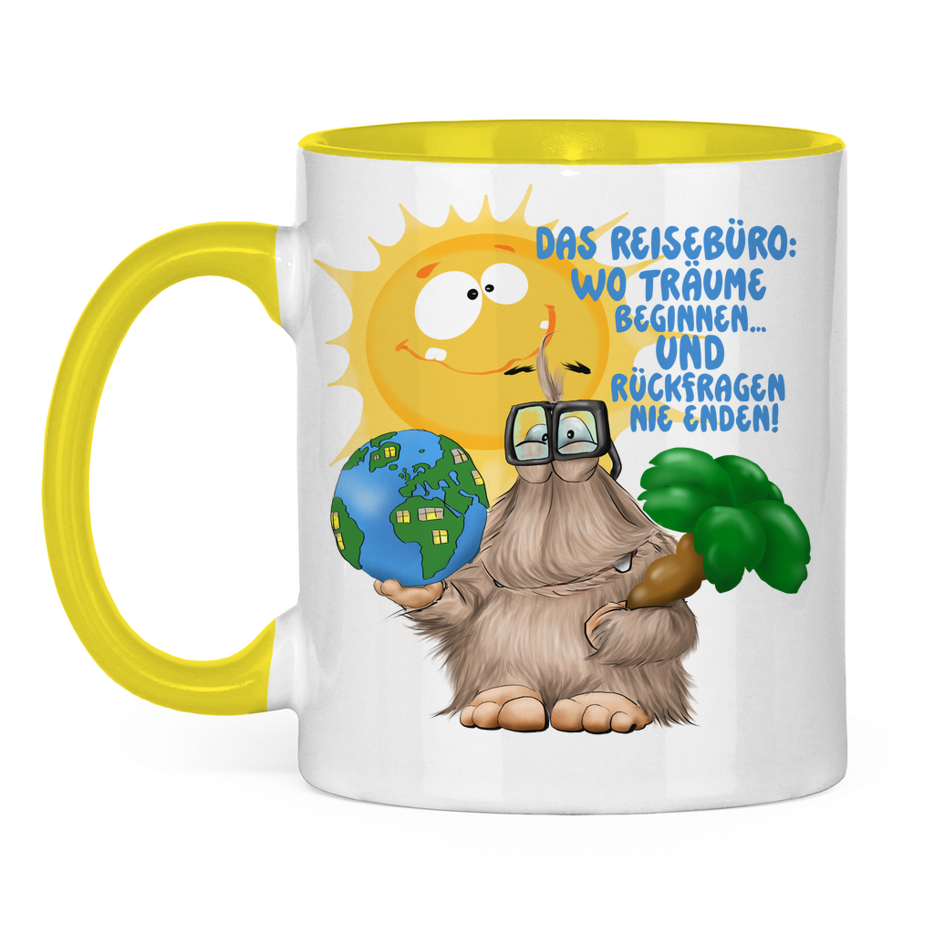 Tasse zweifarbig Das Reisebüro: Wo Träume beginnen und Rückfragen nie enden!