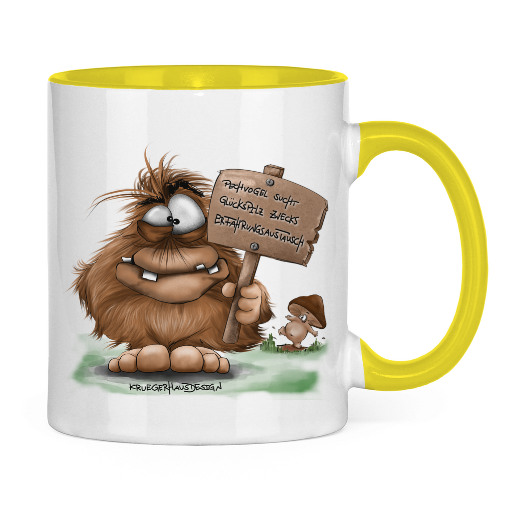 Tasse zweifarbig Pechvogel sucht Glückspilz zwecks Erfahrungsaustausch, Hugo