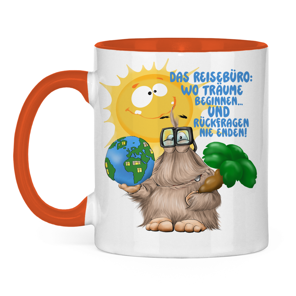 Tasse zweifarbig Das Reisebüro: Wo Träume beginnen und Rückfragen nie enden!
