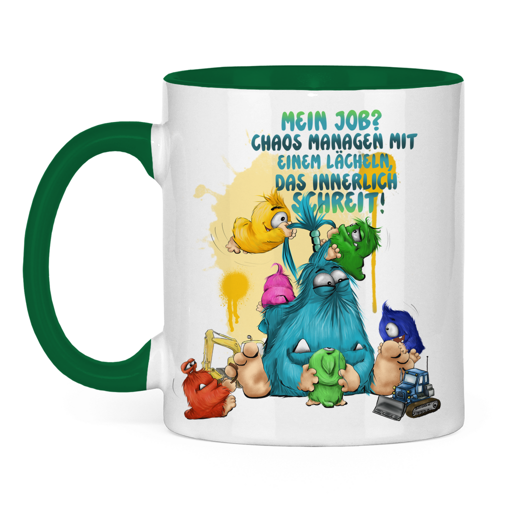 Tasse zweifarbig Mein Job? Chaos managen mit einem Lächeln, das innerlich…