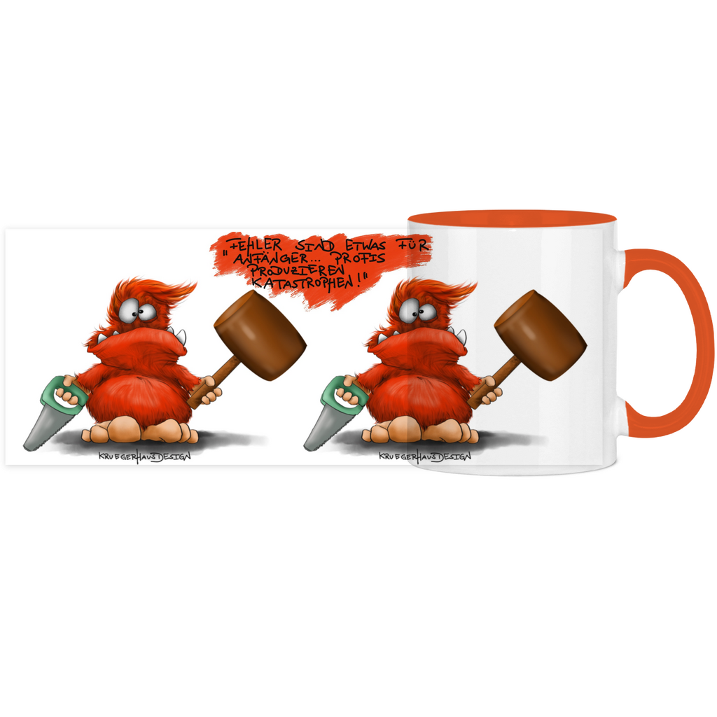 Tasse, Kaffeetasse, Teetasse, zweifarbig, Kruegerhausdesign Monster mit Spruch, 2.Variante, Fehler sind etwas für Anfänger...