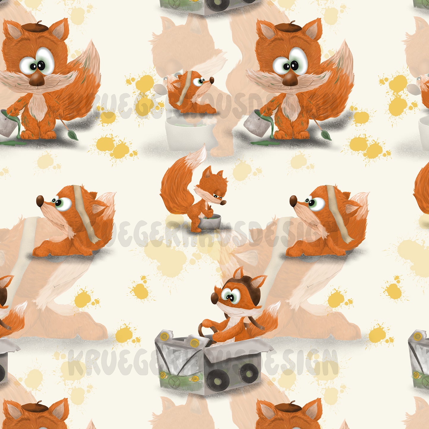 Exklusives Stoffdesign „Finn der Fuchs – Gartenzeit“ | Nahtloses Muster | 10 exklusive Farben + 2 Wunschfarben | Gewerbelizenz