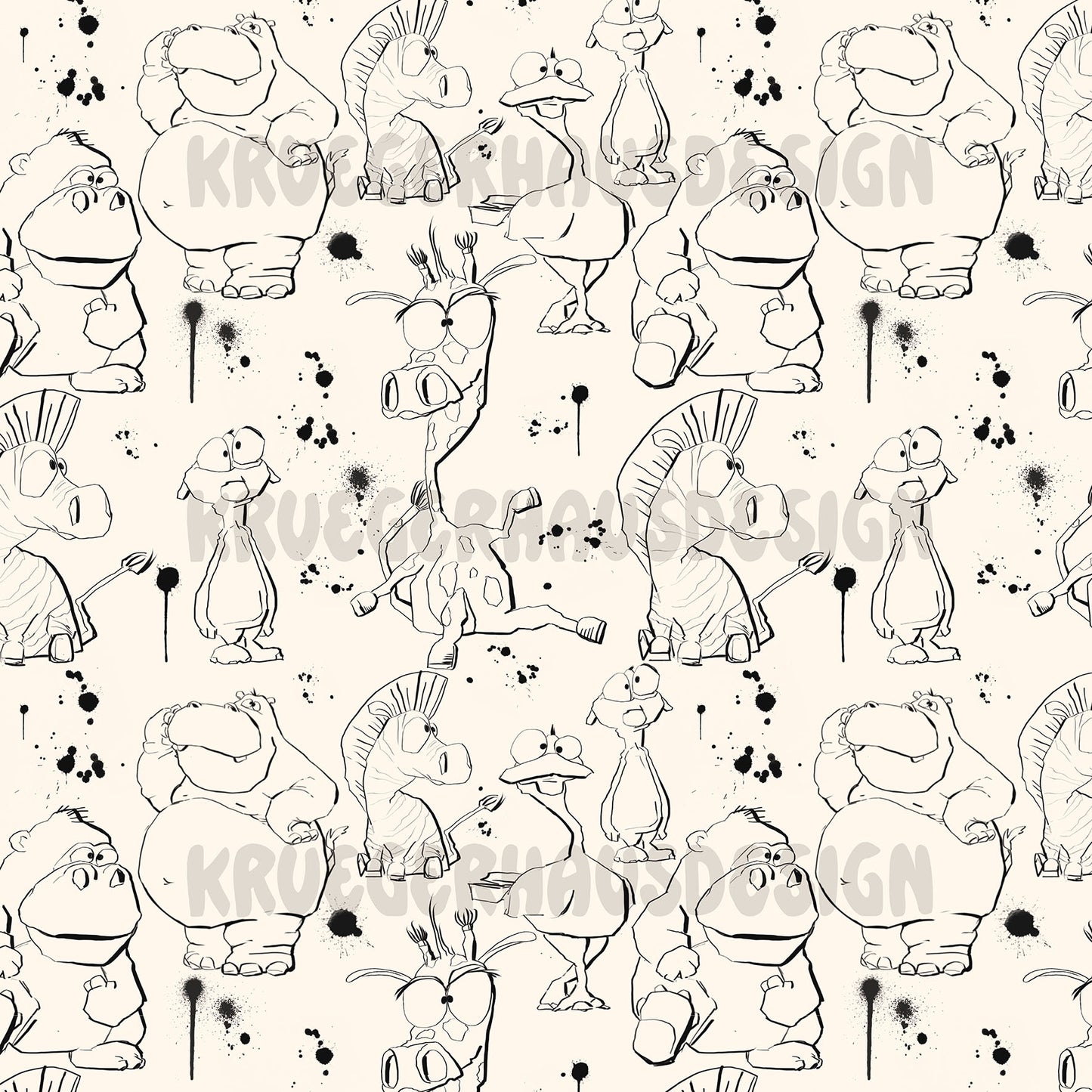 Safari Chaos zum Ausmalen – Exklusives Stoffdesign | Malstoff | 6 Farbvarianten + 4 Wunschfarben