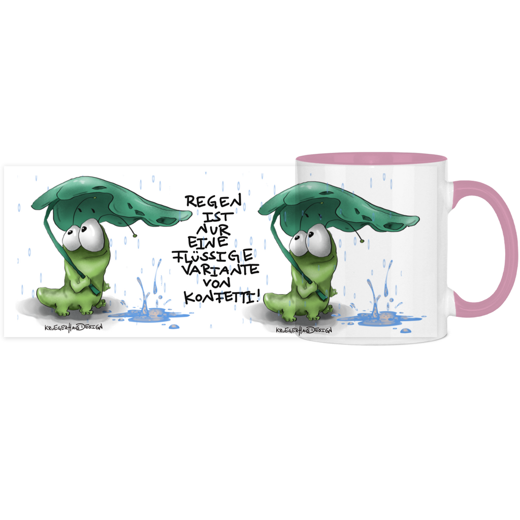 Tasse, Kaffeetasse, Teetasse, Kruegerhausdesign Monster mit Spruch, zweifarbig, 2. Variante, Regen ist nur eine flüssige...