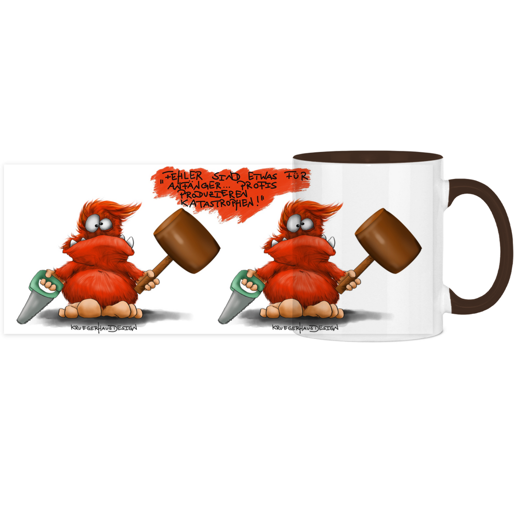 Tasse, Kaffeetasse, Teetasse, zweifarbig, Kruegerhausdesign Monster mit Spruch, 2.Variante, Fehler sind etwas für Anfänger...