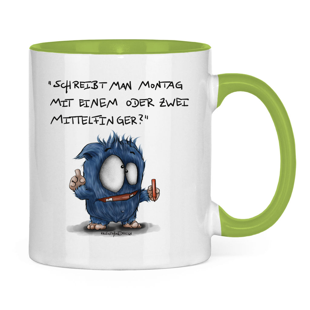 Tasse zweifarbig Schreibt man Montag mit einem oder mit zwei Mittelfinger?