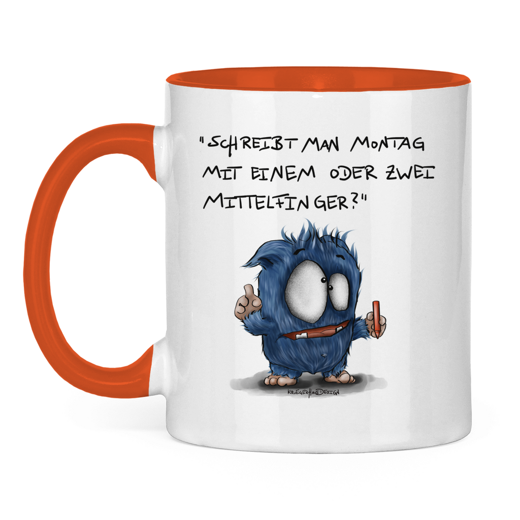 Tasse zweifarbig Schreibt man Montag mit einem oder mit zwei Mittelfinger?