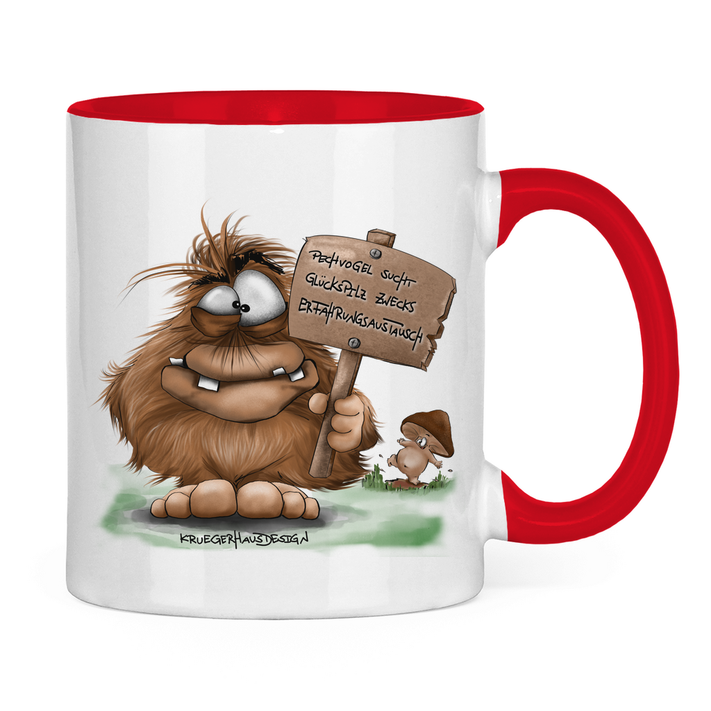 Tasse zweifarbig Pechvogel sucht Glückspilz zwecks Erfahrungsaustausch, Hugo