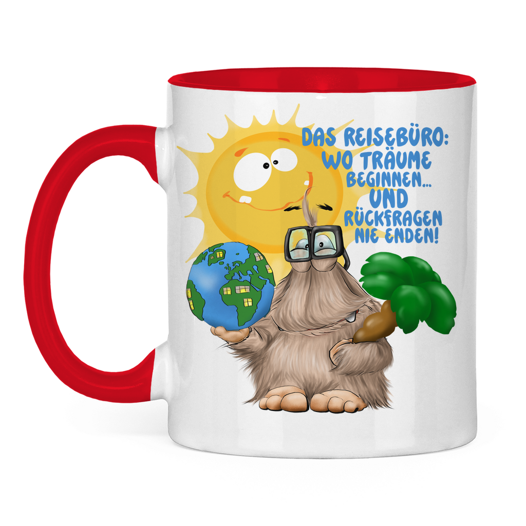 Tasse zweifarbig Das Reisebüro: Wo Träume beginnen und Rückfragen nie enden!