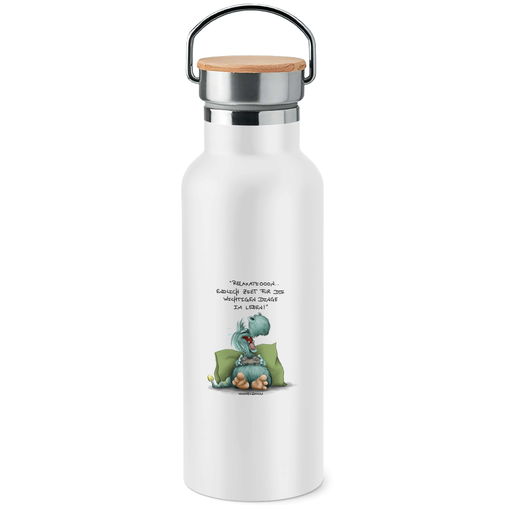 Edelstahl-Trinkflasche mit Bambusdeckel Relaxation... Endlich Zeit für die wichtige Dinge im Leben