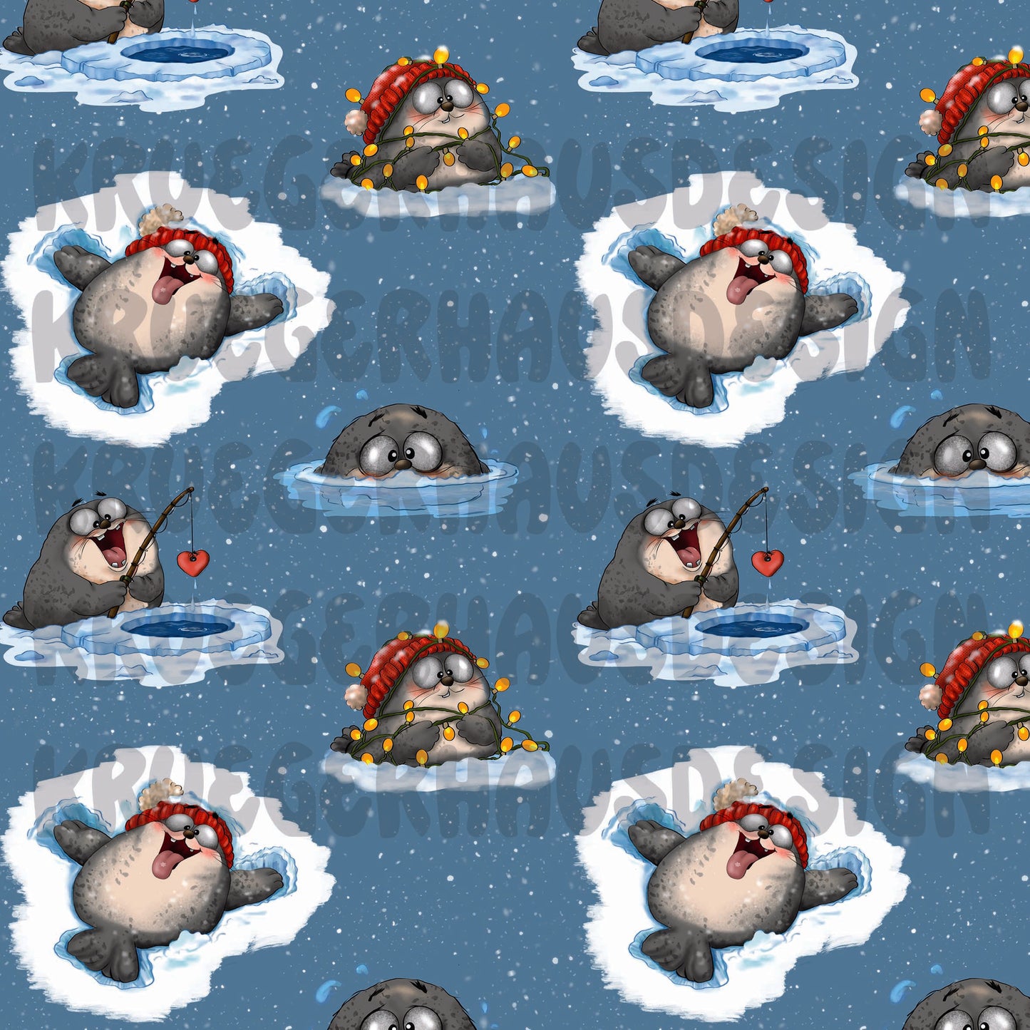 Robbenchaos im Schnee – Digitales Stoffdesign | 12 Hintergründe + 3 Wunschfarben