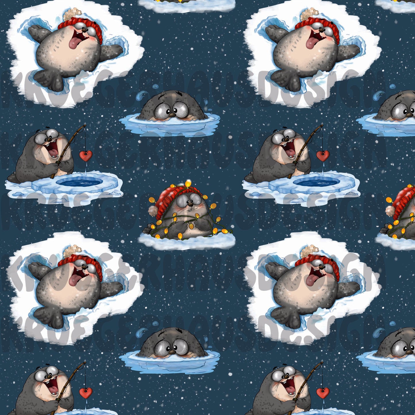 Robbenchaos im Schnee – Digitales Stoffdesign | 12 Hintergründe + 3 Wunschfarben
