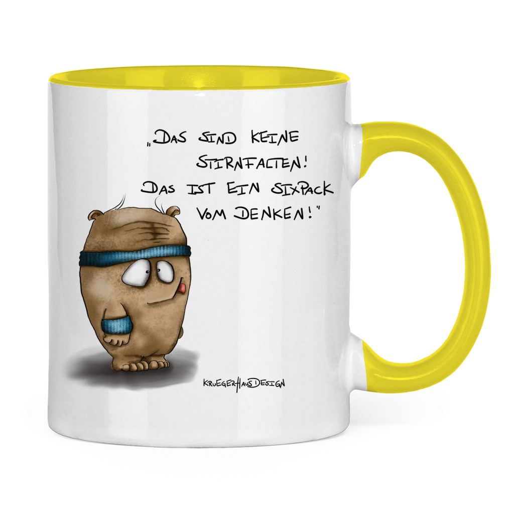 Tasse zweifarbig Das sind keine Stirnfalten! Das ist ein Sixpack vom Denken!