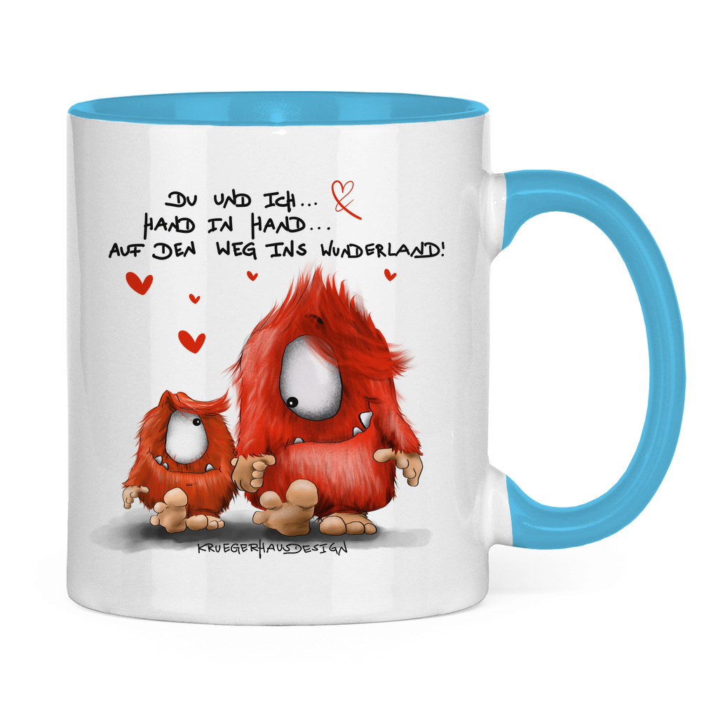 Tasse zweifarbig Du und ich... Hand in Hand.. Auf den Weg ins Wunderland!