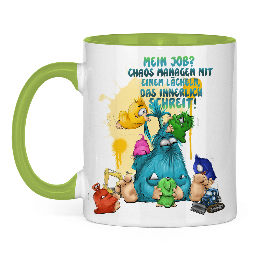 Tasse zweifarbig Mein Job? Chaos managen mit einem Lächeln, das innerlich…
