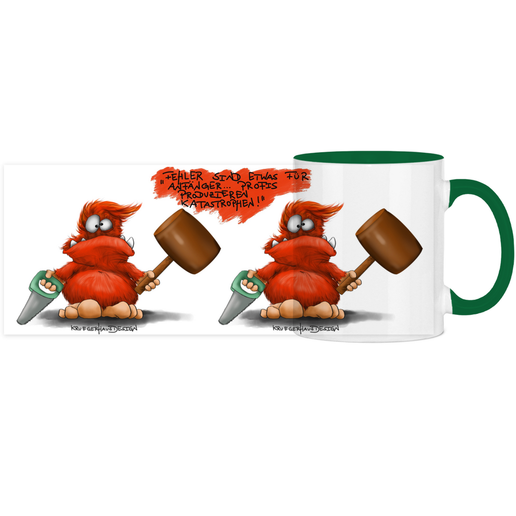 Tasse, Kaffeetasse, Teetasse, zweifarbig, Kruegerhausdesign Monster mit Spruch, 2.Variante, Fehler sind etwas für Anfänger...