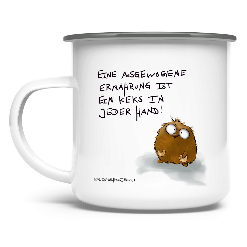 Emaille Tasse Eine ausgewogene Ernährung ist ein Keks in jeder Hand!