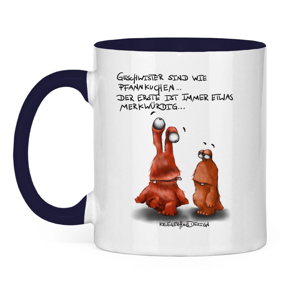 Tasse zweifarbig Geschwister sind wie Pfannkuchen... Der Erste ist ...