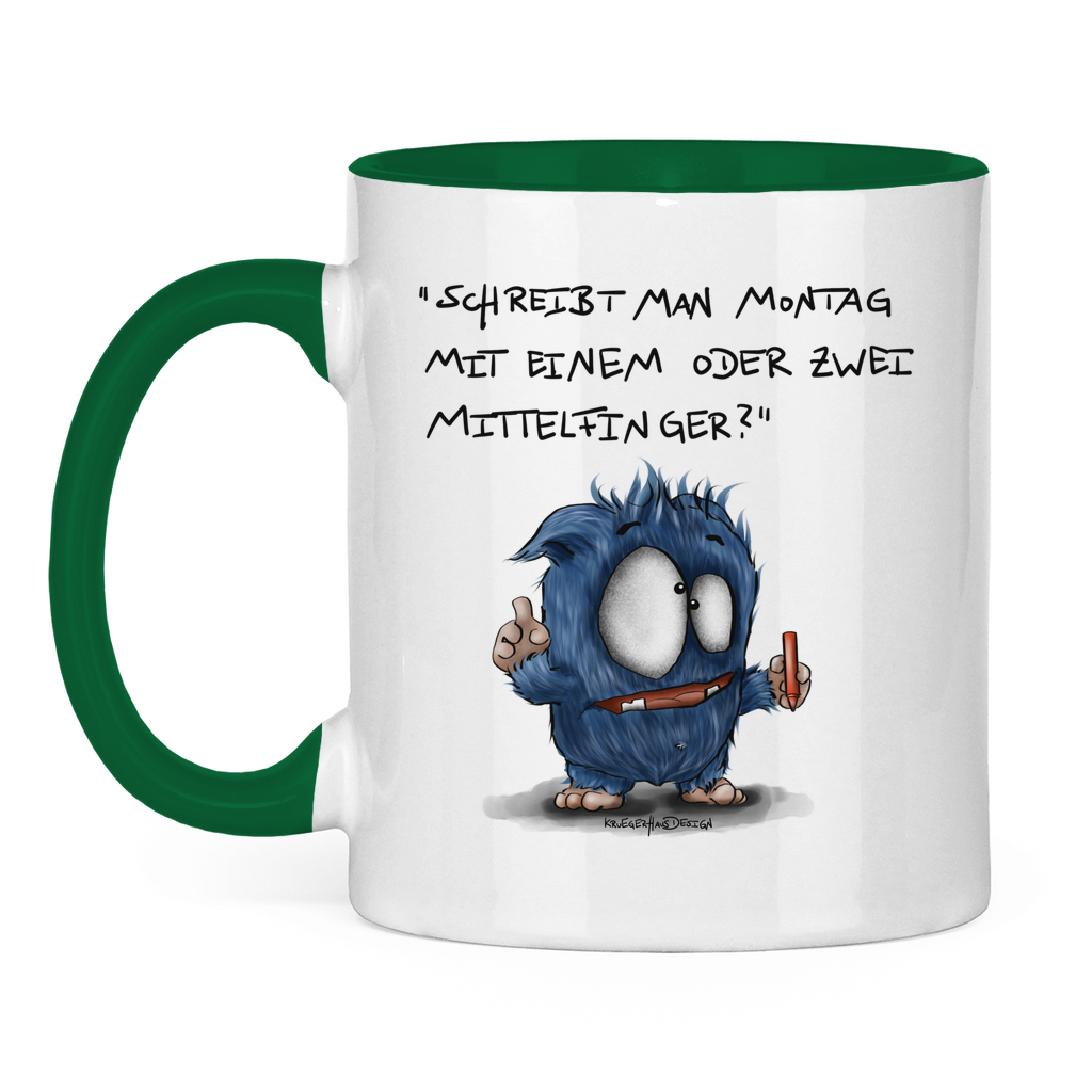 Tasse zweifarbig Schreibt man Montag mit einem oder mit zwei Mittelfinger?