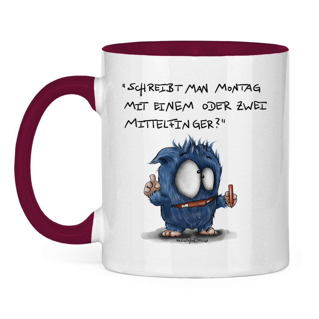 Tasse zweifarbig Schreibt man Montag mit einem oder mit zwei Mittelfinger?