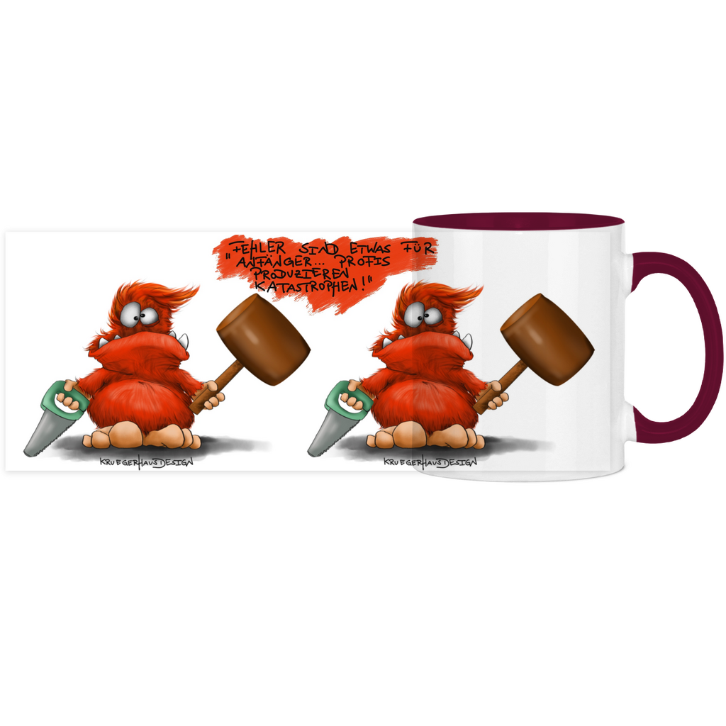 Tasse, Kaffeetasse, Teetasse, zweifarbig, Kruegerhausdesign Monster mit Spruch, 2.Variante, Fehler sind etwas für Anfänger...