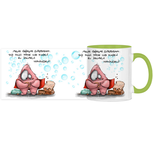 Tasse, Kaffeetasse, Teetasse, zweifarbig, Kruegerhausdesign Monster mit Spruch, Meine geheime Superkraft