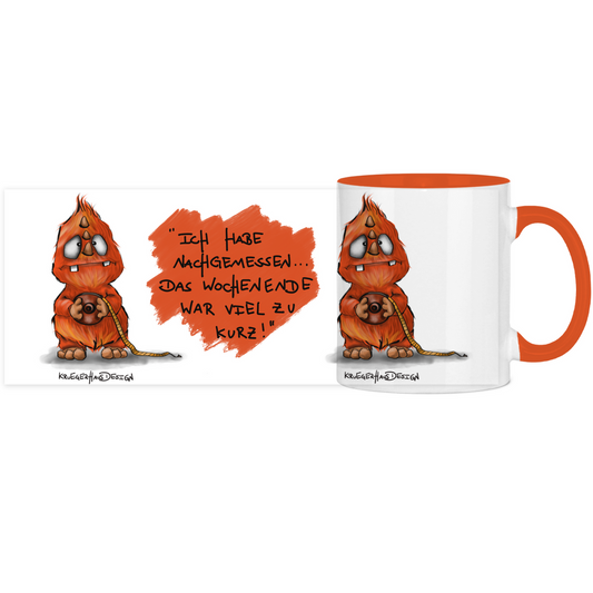 Tasse, Kaffeetasse, Teetasse, zweifarbig, Kruegerhausdesign Monster mit Spruch, 2.Variante, Ich habe nachgemessen...