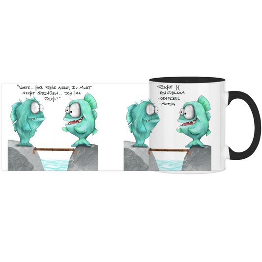 Tasse, Kaffeetasse Kruegerhausdesign Sternzeichen Fische Monster, zweifarbig
