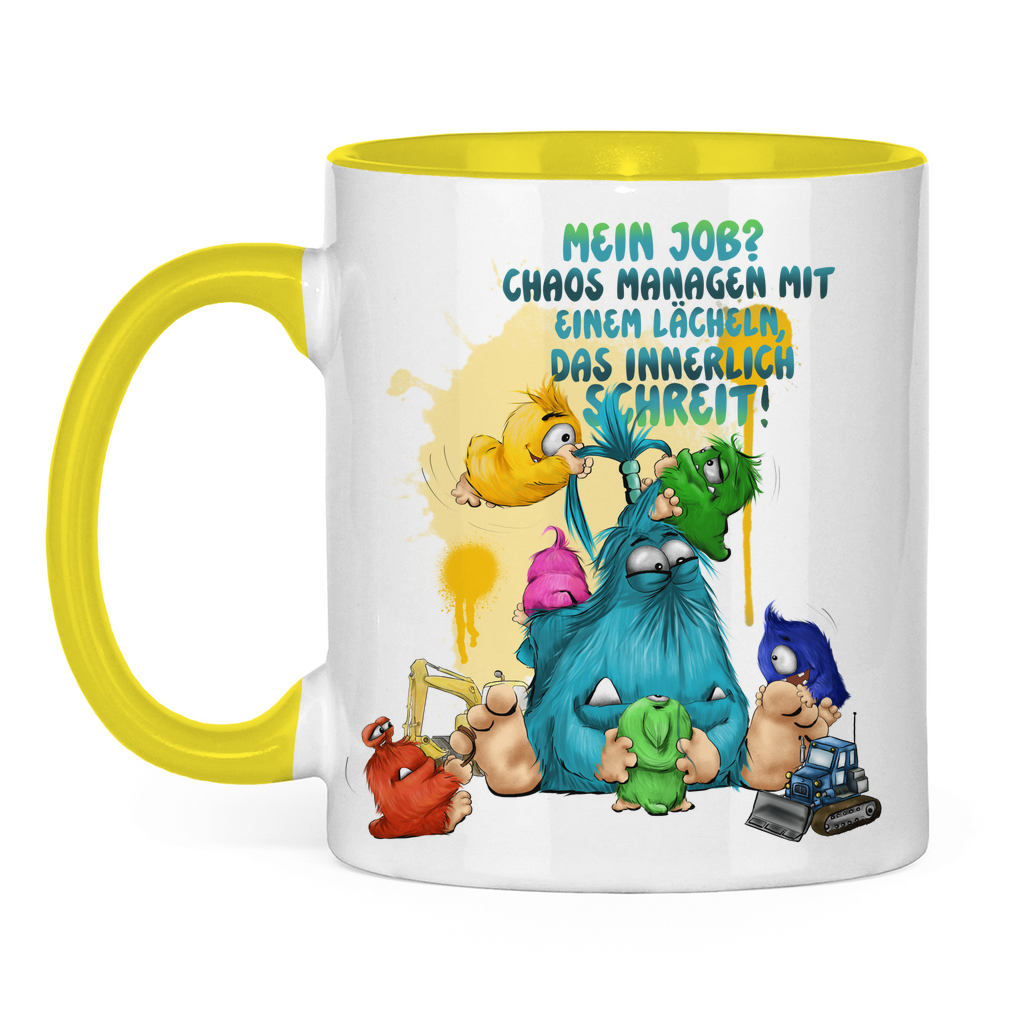 Tasse zweifarbig Mein Job? Chaos managen mit einem Lächeln, das innerlich…