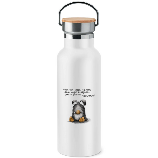 Edelstahl-Trinkflasche mit Bambusdeckel Tut mir leid, hab dir grad nicht zugehört... hatte bessere..