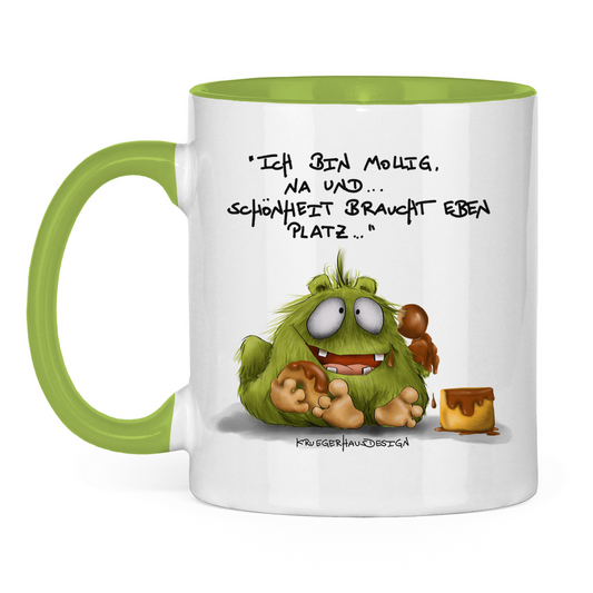 Tasse zweifarbig Ich bin mollig, na und... Schönheit braucht eben Platz!