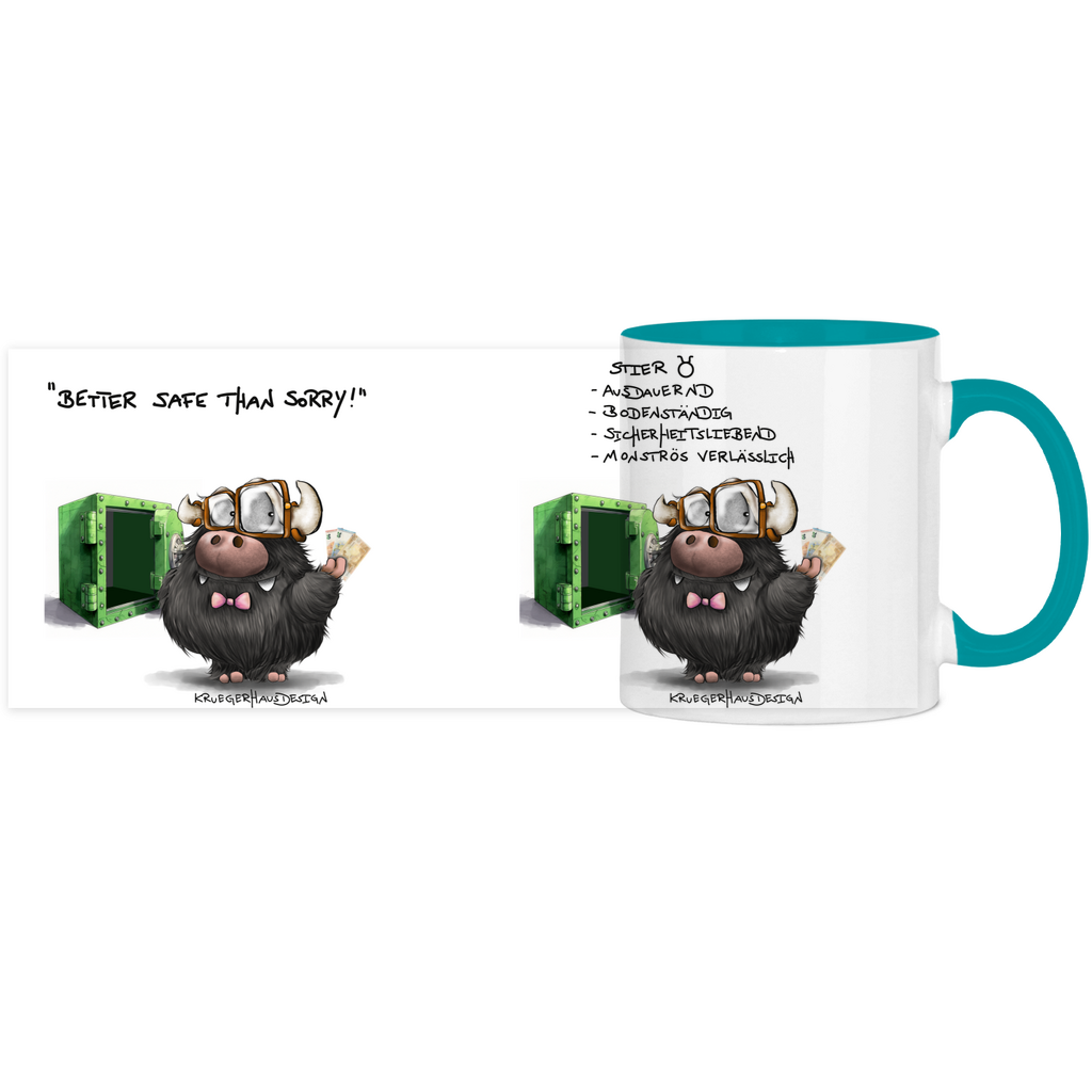 Tasse, Kaffeetasse Kruegerhausdesign Sternzeichen Stier Monster, zweifarbig