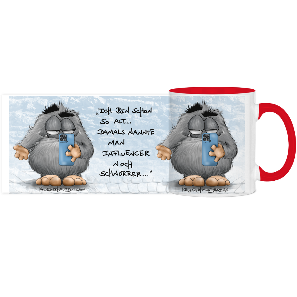 Tasse, Kaffeetasse, Teetasse, zweifarbig, Kruegerhausdesign Monster mit Spruch, 2. Variante, Ich bin so alt...
