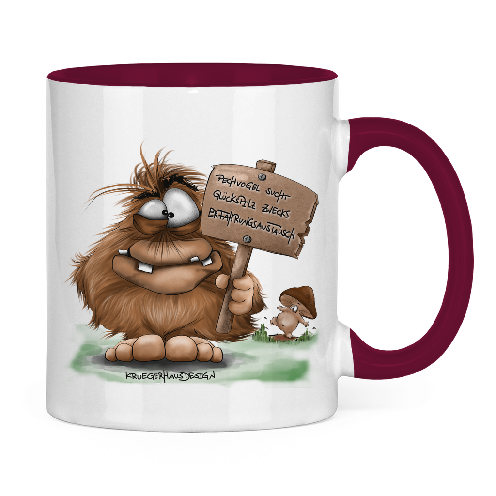 Tasse zweifarbig Pechvogel sucht Glückspilz zwecks Erfahrungsaustausch, Hugo