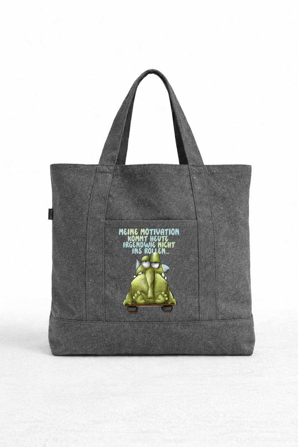 Final Sale – Granit grau Canvas Tasche mit Reißverschluss „Meine Motivation“ | Monster Tasche