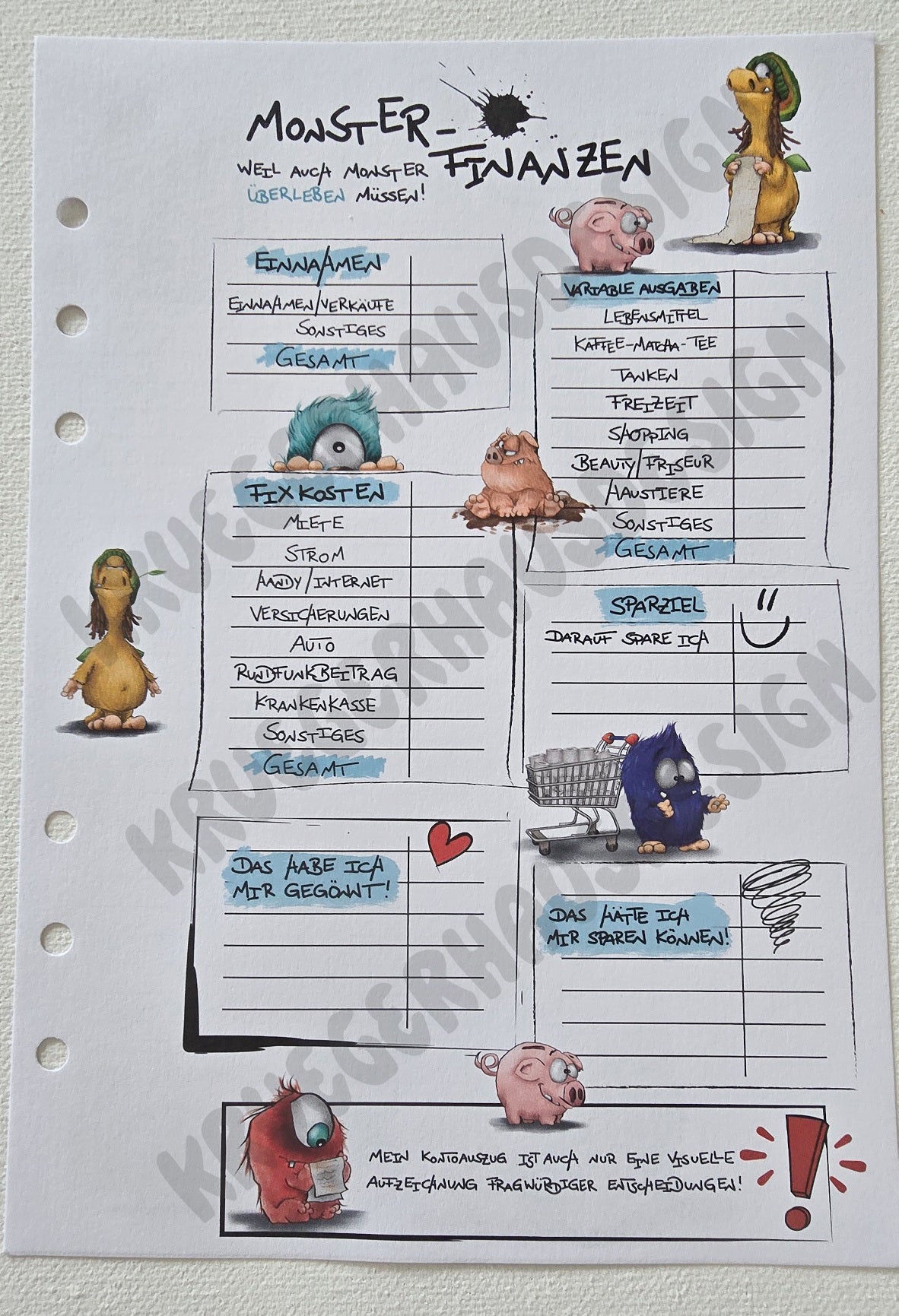 Monster-Finanzen – Journal Refill | 12 oder 25 Blatt