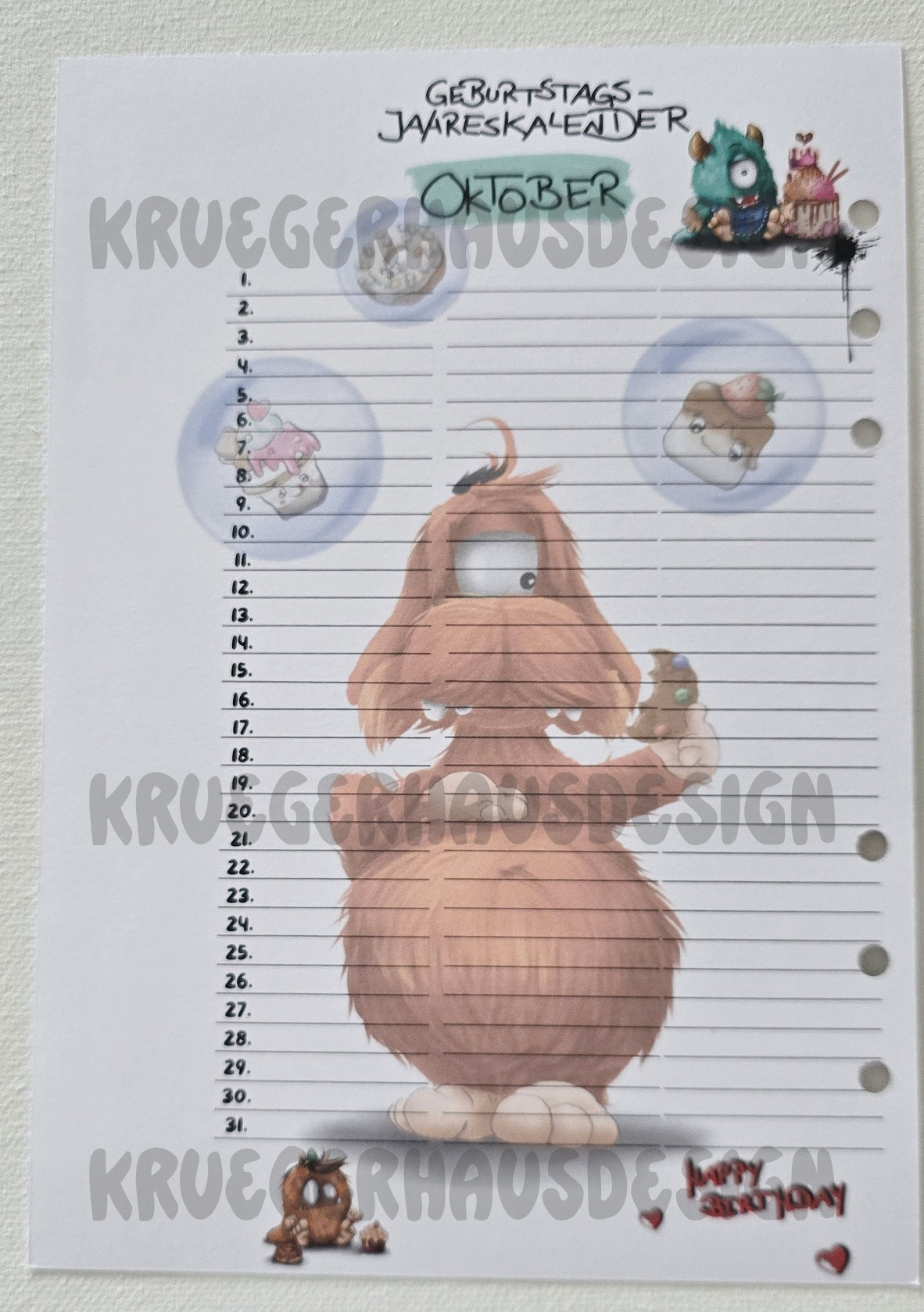 Monster Geburtstags-Jahreskalender A5 – Premium Journal-Einlagen Januar–Dezember