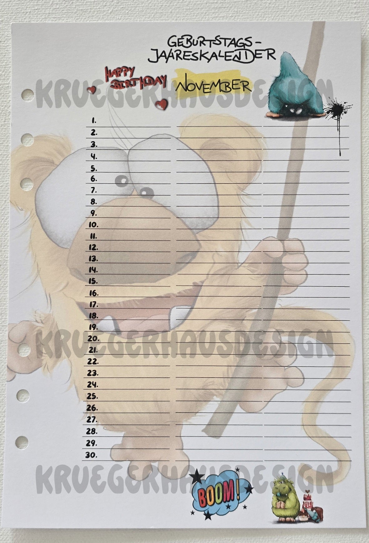 Monster Geburtstags-Jahreskalender A5 – Premium Journal-Einlagen Januar–Dezember