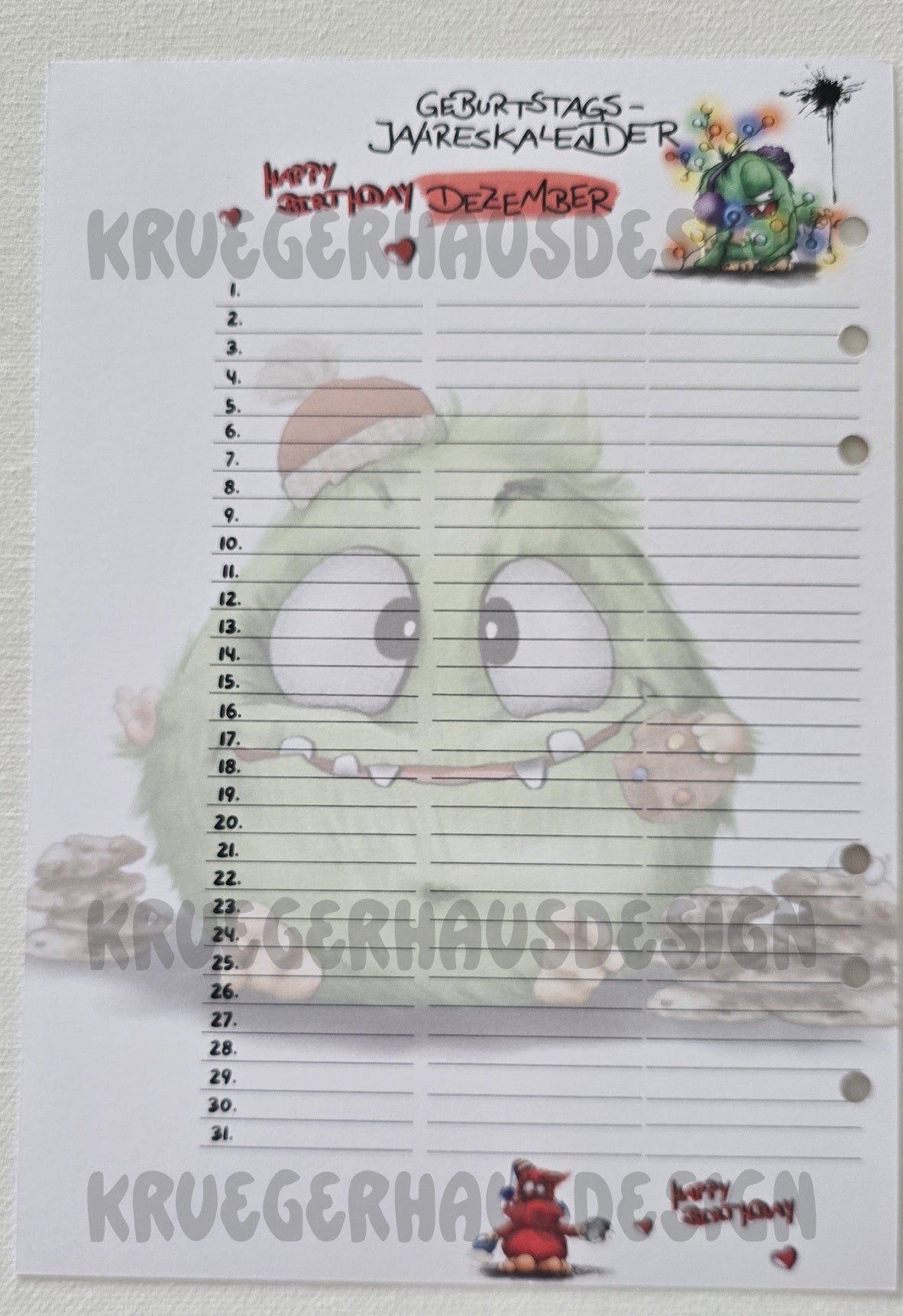 Monster Geburtstags-Jahreskalender A5 – Premium Journal-Einlagen Januar–Dezember