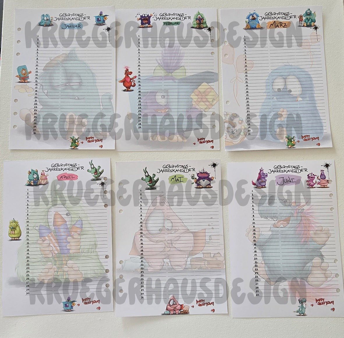 Monster Geburtstags-Jahreskalender A5 – Premium Journal-Einlagen Januar–Dezember