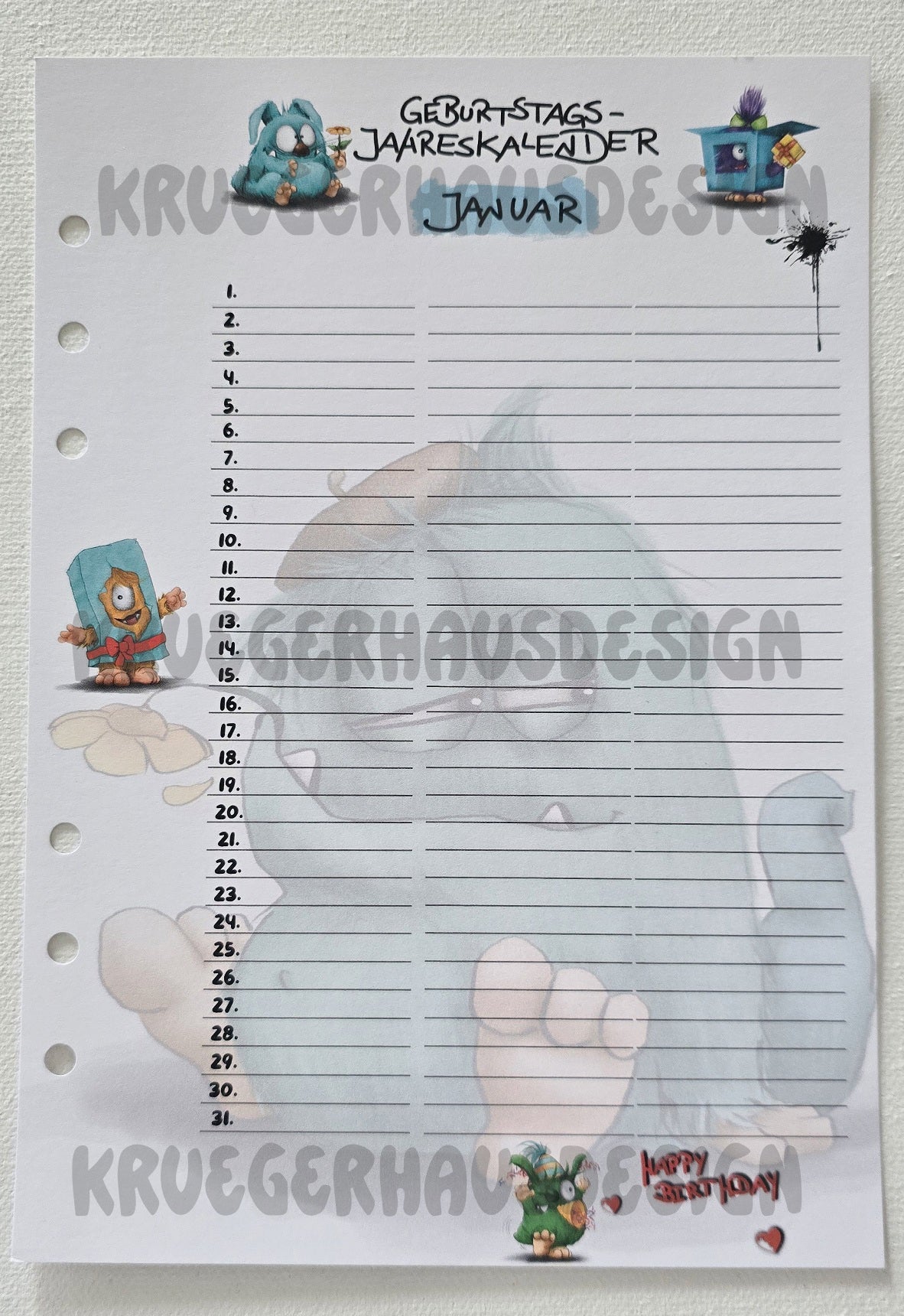 Monster Geburtstags-Jahreskalender A5 – Premium Journal-Einlagen Januar–Dezember