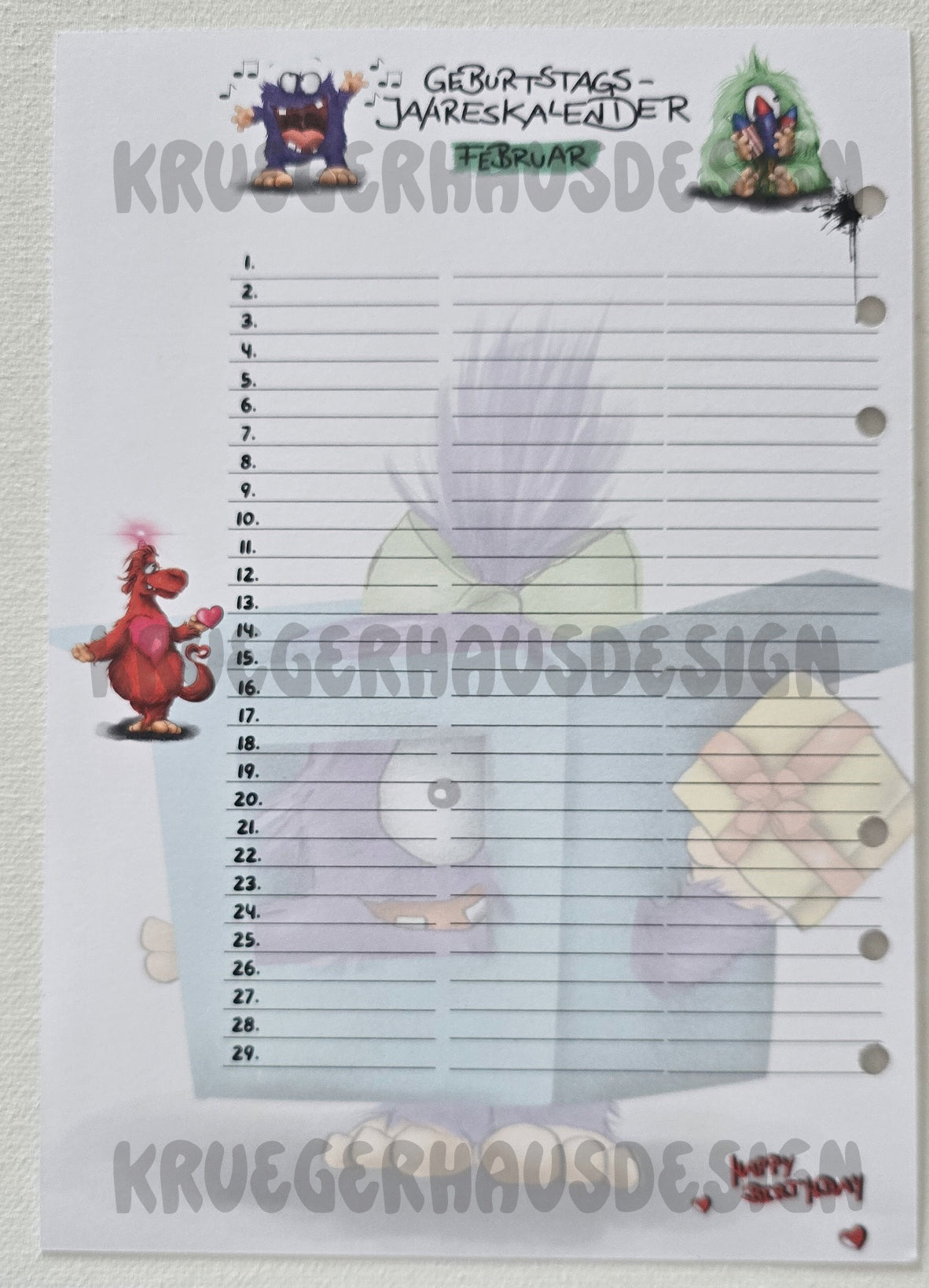 Monster Geburtstags-Jahreskalender A5 – Premium Journal-Einlagen Januar–Dezember