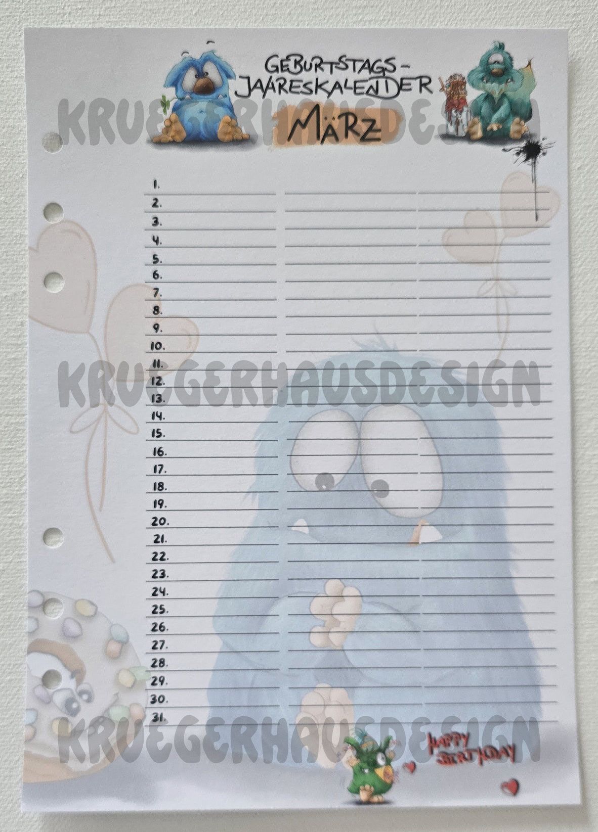 Monster Geburtstags-Jahreskalender A5 – Premium Journal-Einlagen Januar–Dezember