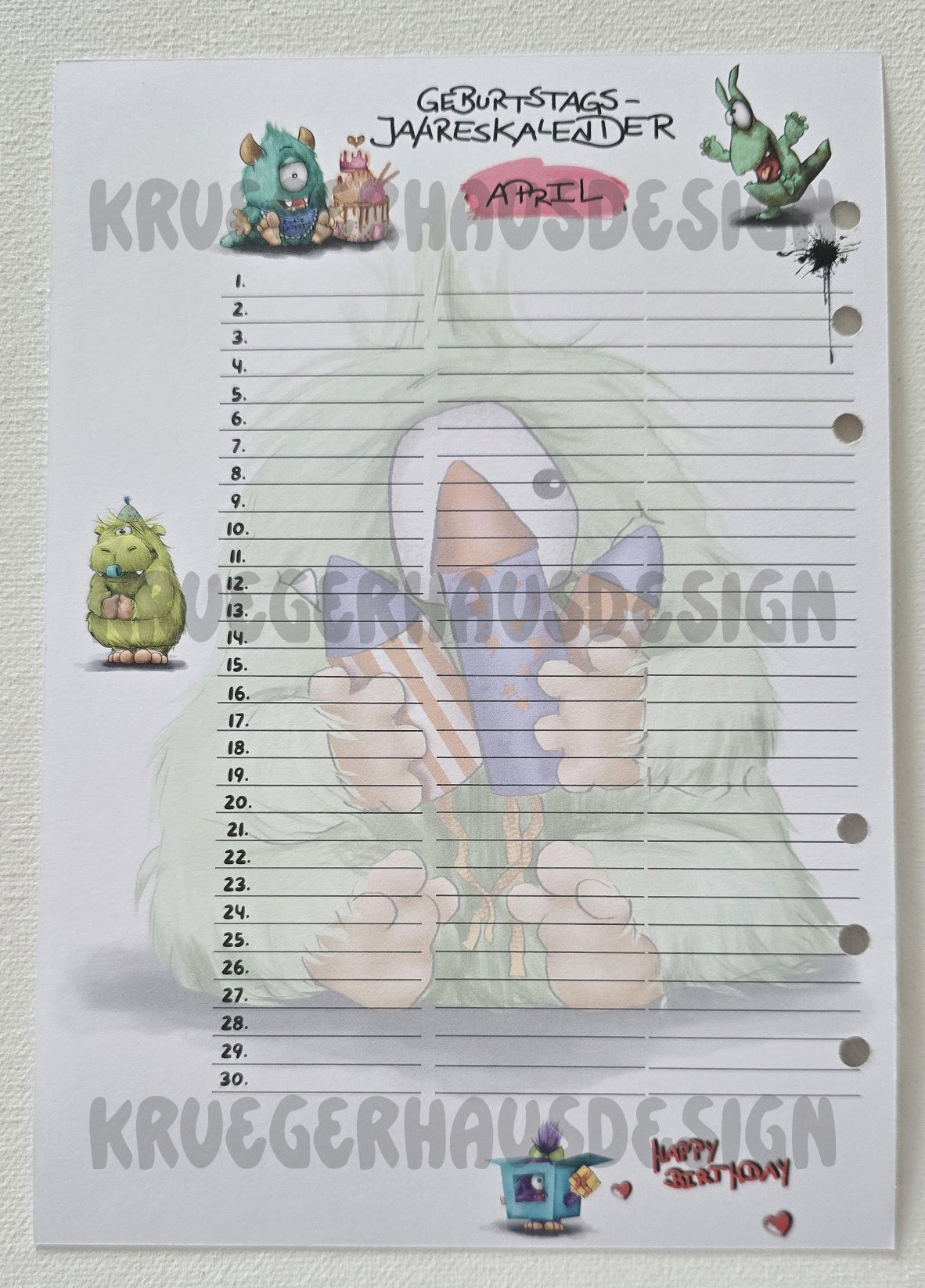 Monster Geburtstags-Jahreskalender A5 – Premium Journal-Einlagen Januar–Dezember