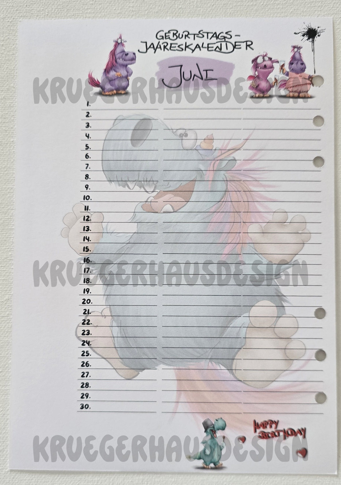 Monster Geburtstags-Jahreskalender A5 – Premium Journal-Einlagen Januar–Dezember