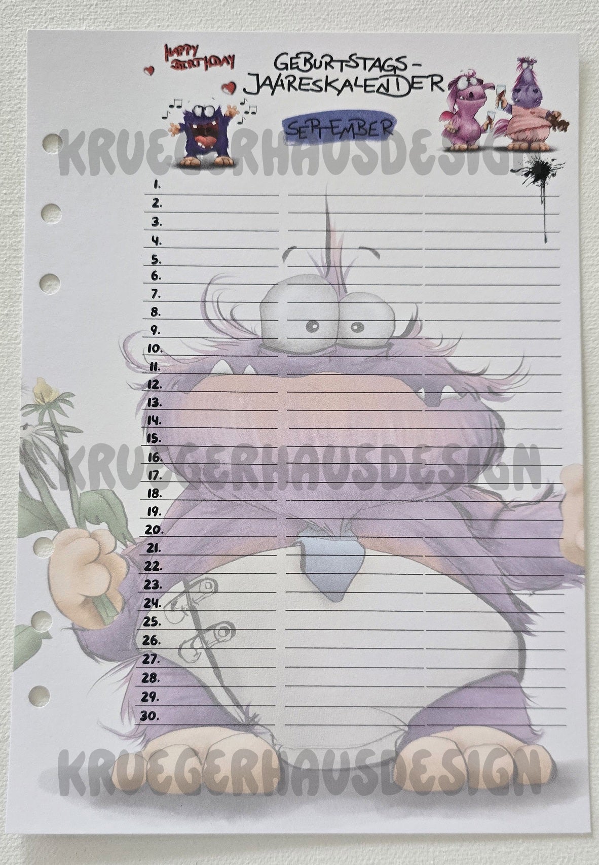 Monster Geburtstags-Jahreskalender A5 – Premium Journal-Einlagen Januar–Dezember
