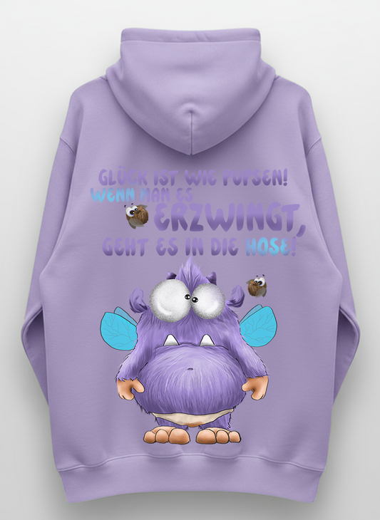 Unisex Hoodie XXL Druck Kruegerhausdesign Monster Gr. 3 XL, flieder, Glück ist wie pupsen