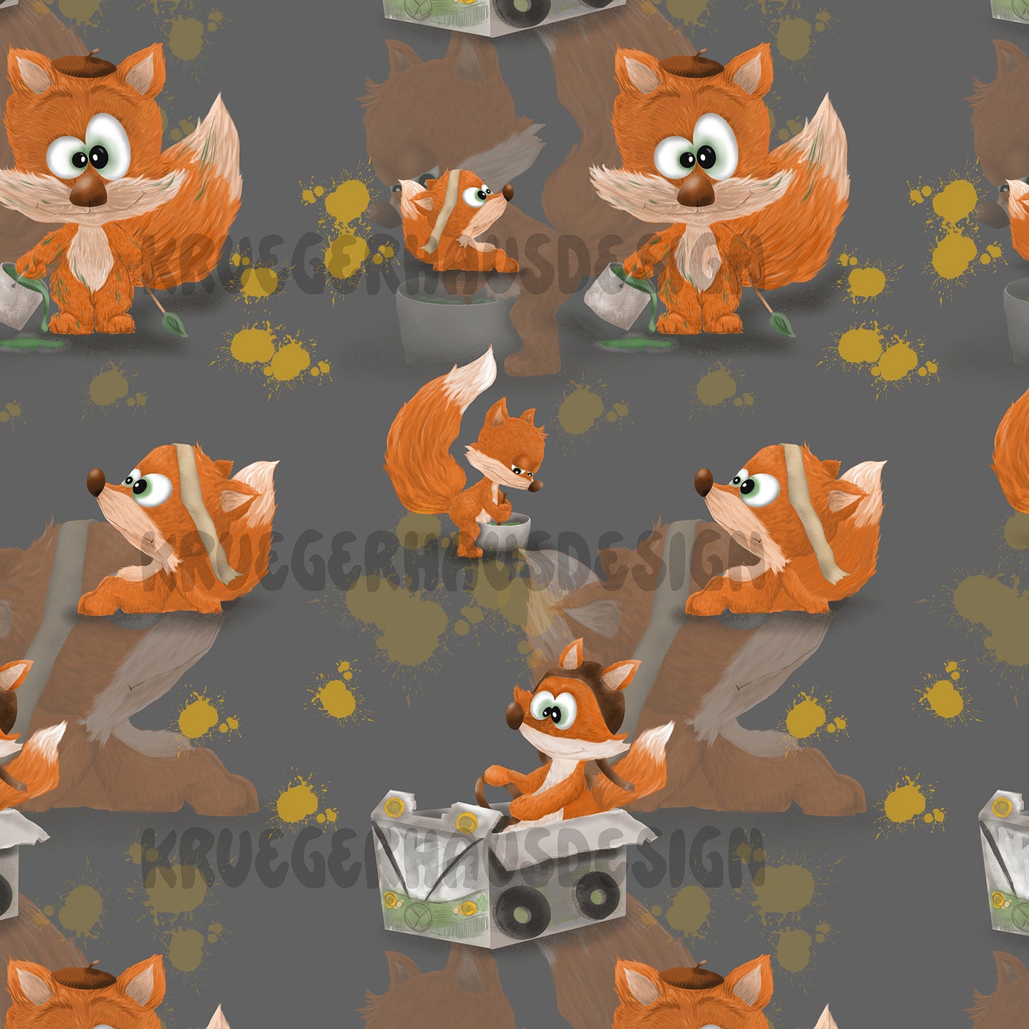 Exklusives Stoffdesign „Finn der Fuchs – Gartenzeit“ | Nahtloses Muster | 10 exklusive Farben + 2 Wunschfarben | Gewerbelizenz