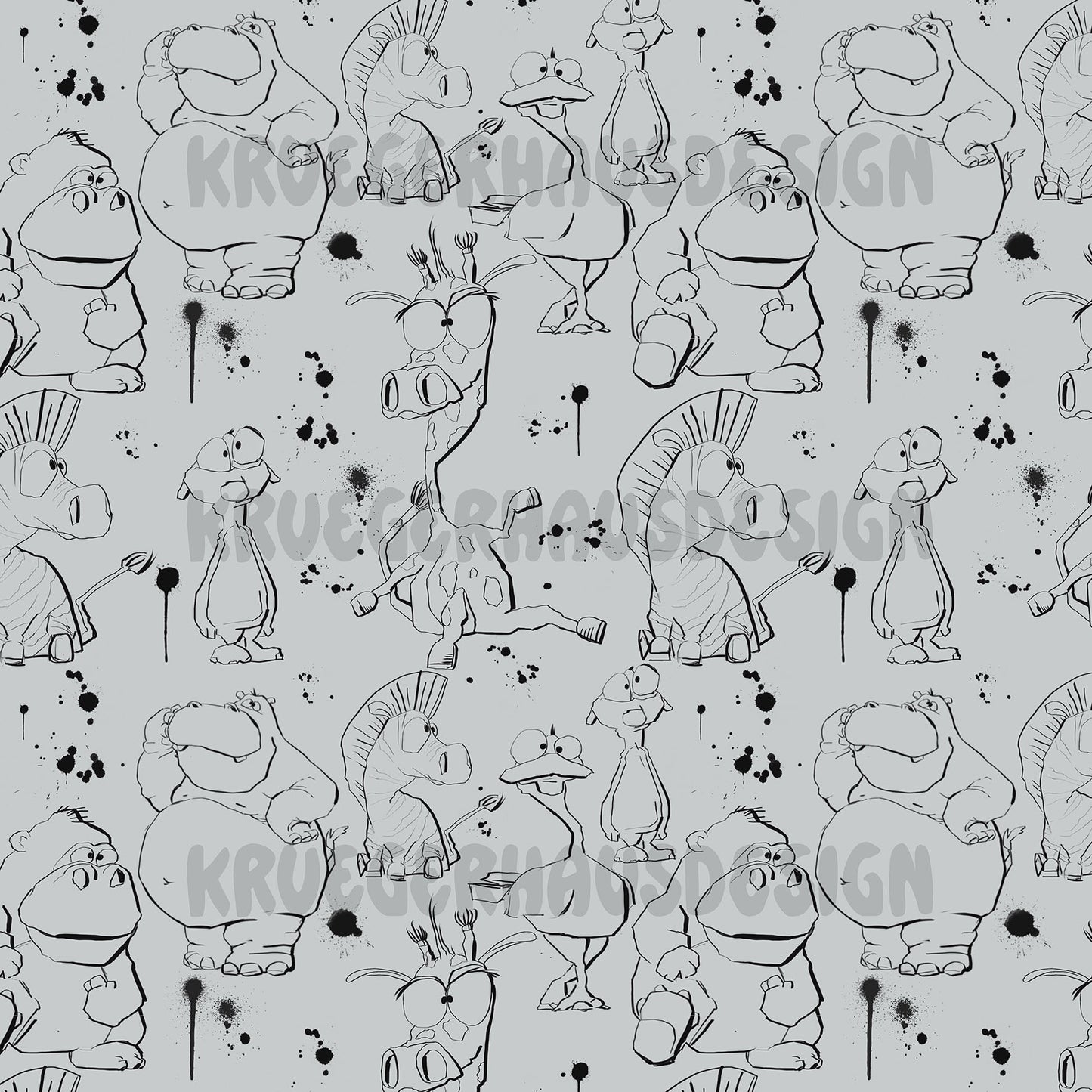 Safari Chaos zum Ausmalen – Exklusives Stoffdesign | Malstoff | 6 Farbvarianten + 4 Wunschfarben