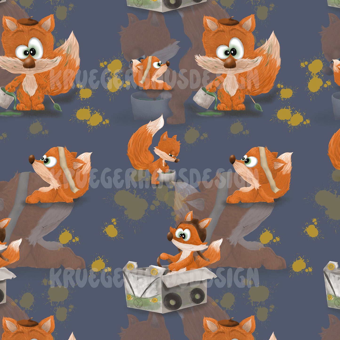 Exklusives Stoffdesign „Finn der Fuchs – Gartenzeit“ | Nahtloses Muster | 10 exklusive Farben + 2 Wunschfarben | Gewerbelizenz